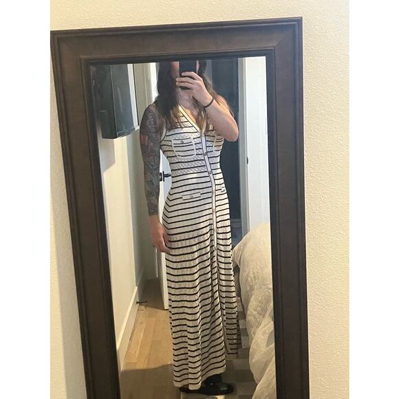 SANDRO White Black Stripes Sleevesless Metallic Buttons Molina Shirt Dress 36 - Picture 14 of 16